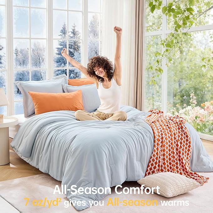 MUXHOMO King Size Comforter Set, All Season Ultra Soft Down Alternative Bedding - 3 Piece Lightweight Bed Set Includes 1 Comforter (104"x90") and 2 Pillow Shams (20"x36"), Lake Blue