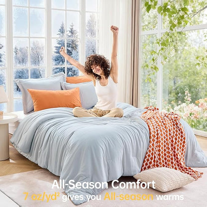 MUXHOMO Full Comforter Sets, All Season Ultra Soft Down Alternative Bedding - 3 Piece Lightweight Bed Set Includes 1 Comforter (82"x86") and 2 Pillow Shams (20"x26"), Lake Blue