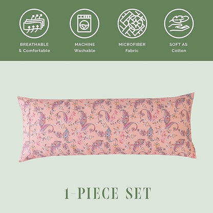 Elegant Comfort Ultra Soft 1-Piece Set Floral Print Pillowcases - 1500 Premium Hotel Quality Microfiber, Soft and Smooth Hidden Zipper Closure 1-Piece Pillow Covers - Body Pillowcase, Paisley Coral