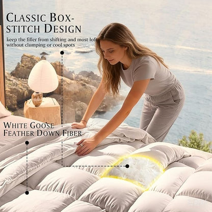 Beautyrest Luxury Hotel Collection Twin Size White Goose Feather Down Fiber Comforter,Ultra-Soft 100% Cotton Breathable Down Comforter Fluffy Duvet Insert, Winter Warm/Twin(68"x90")