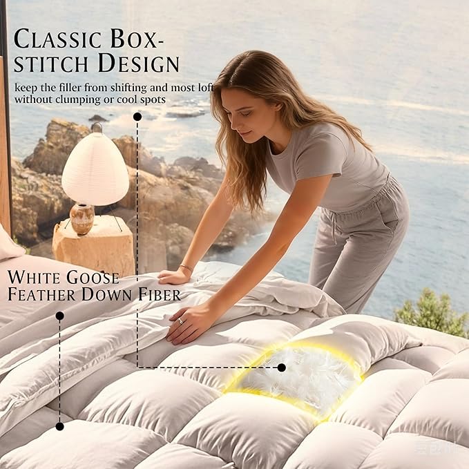 Beautyrest Luxury Hotel Collection Down Comforter Twin Size - 100% Cotton All Season Duvet Insert, Fluffy Goose Feather Fiber with Corner Tabs, White (68" W X 90" L)