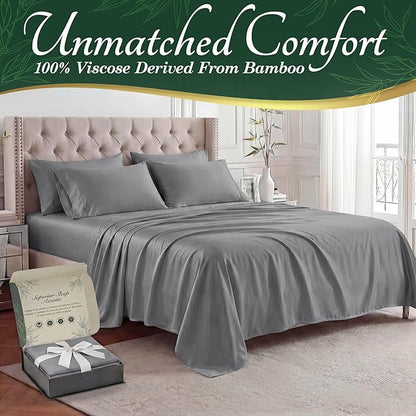 DECOLURE 100% Viscose Derived from Bamboo Sheets King Size - Luxury 6 Pc Naturally Cooling Sheets, Ultra Soft Bed Set - Deep 17" Pockets, Durable Double Stitching, Oeko Tex Standard (Midgrey)