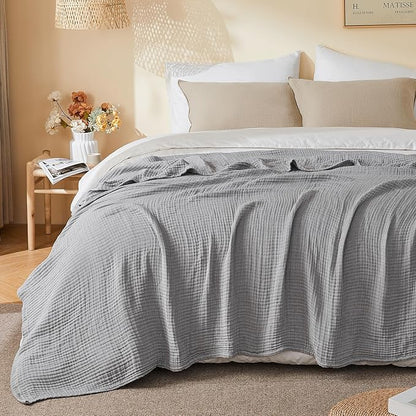 EMME Cotton Muslin Twin Blanket Breathable Gauze Soft Lightweight Blankets Adults Gifts for Women (Heather Grey, 60"x80")