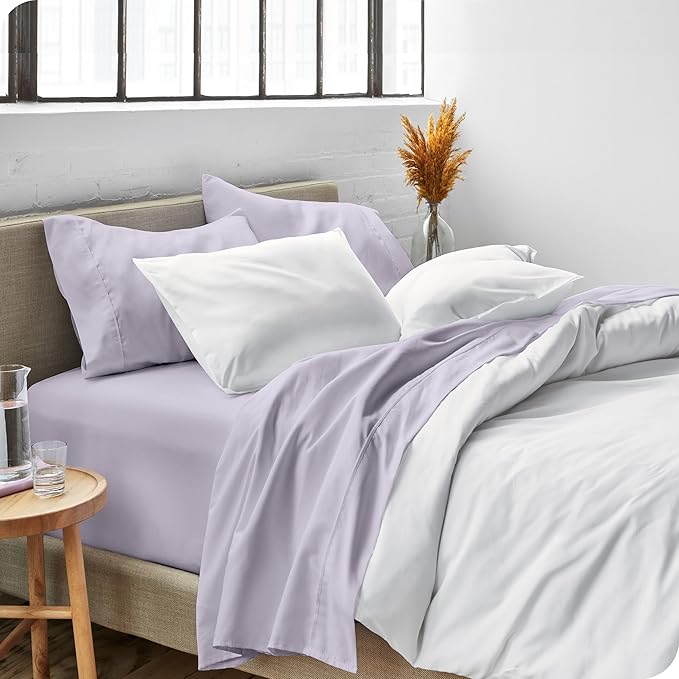 Bare Home Split Head Flex King Sheet Set - 1800 Ultra-Soft Microfiber Bed Sheets - Double Brushed - Deep Pockets - Easy Fit - 4 Piece Set - Bedding Sheets & Pillowcases (Light Lavender)