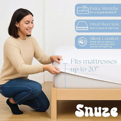 Snuze Soft Terry Mattress Protector – Queen Size, Waterproof Cover – Soft, Breathable, Machine Washable, Fits Up to 20” Deep Mattress