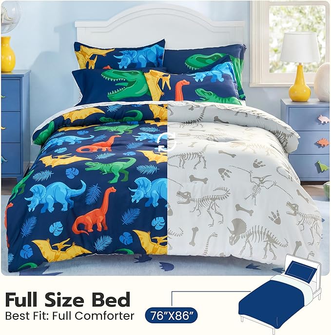 Joiedomi Kid Full Comforter Set 7 Piece Dinosaur Bedding Set for Boys Girls Super Soft Microfiber Bed in a Bag with Comforter Sheets Pillowcase Sham