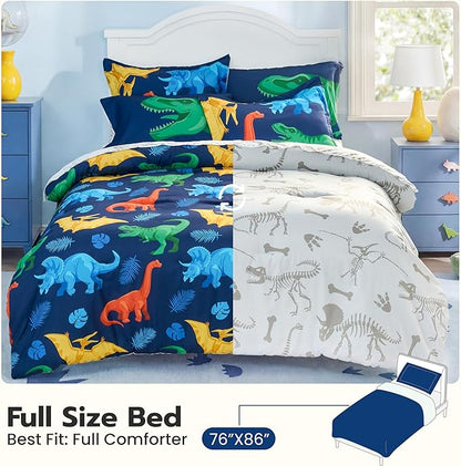Joiedomi Kid Full Comforter Set 7 Piece Dinosaur Bedding Set for Boys Girls Super Soft Microfiber Bed in a Bag with Comforter Sheets Pillowcase Sham