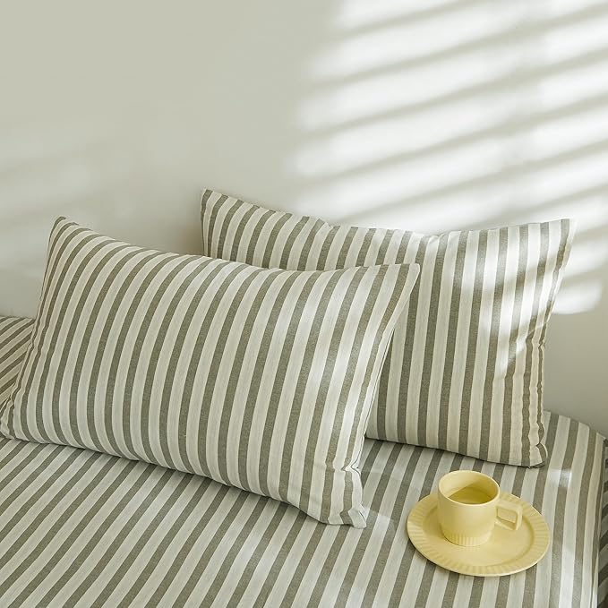 LifeTB Grey Striped Duvet Cover Set King, 100% Washed Cotton White Grey Stripes Pattern Printed Comforter Cover, 3 Pieces Farmhouse Striped Bedding Set Breathable Duvet Cover with Zipper Ties