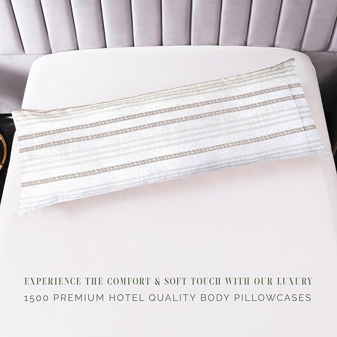 Elegant Comfort Ultra Soft 1-Piece Set Striped Print Pillowcases - 1500 Premium Hotel Quality Microfiber, Soft and Smooth Hidden Zipper Closure 1-Piece Pillow Covers - Body Pillowcase, Traci Linen
