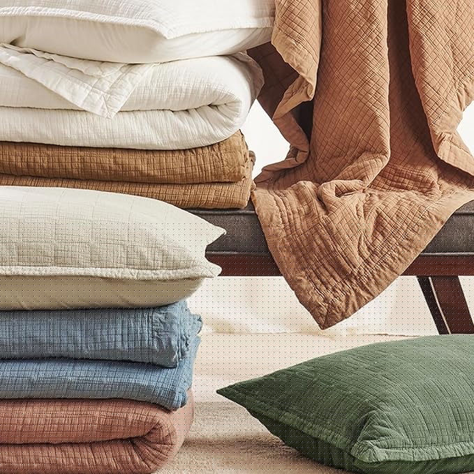 EVERGRACEHOME Stonewashed Cotton Quilt Set King Size, Ultra Soft Oversized Bedspread Coverlet Set, Lightweight Crinkle Box Stitch Bedding Sets for All Season, with 2 Shams, Terracotta Clay
