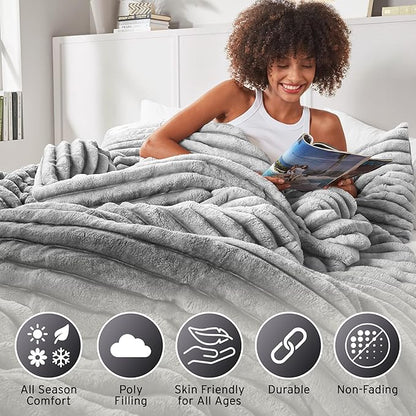 Intelligent Design Twin Comforter Set, Plush Bedding, Microfiber Reverse, 2 Piece, Lightweight, Super Soft Ribbed Velvet Comforter 1 Sham, All Season Fluffy Bed Set, Avril, Twin/Twin XL Grey Ombre