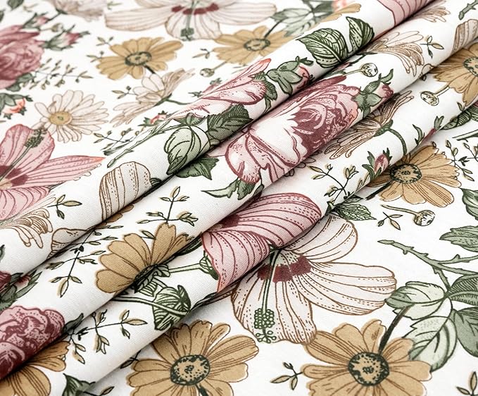 SLEEPBELLA Duvet Cover Set, 600 Thread Count Cotton Pink & Yellow & Beige Floral Pattern Printed on White，Mustard Green Reversible Comforter Cover (Twin, Green Floral)