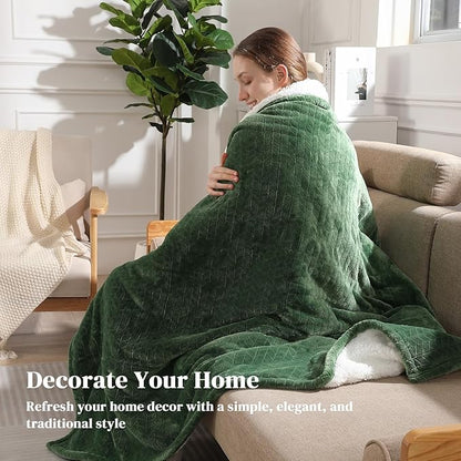 Electric Throw Blanket Heated Throw 50''x60''- Wheat Pattern Flannel & Sherpa Heated Lap Blanket with 5 Heat Settings & 4-Hour Auto Shut-Off, ETL & FCC Certified, Machine Washable Home Use, Green
