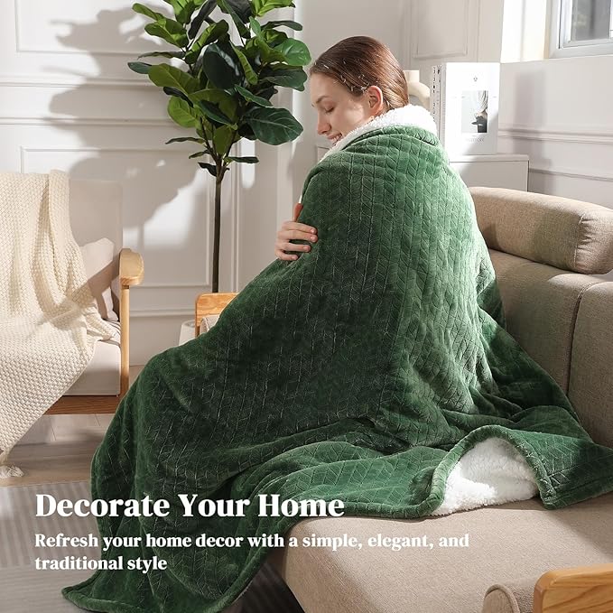Twin Electric Blanket 62"x84" Heating Blanket Twin, Wheat Pattern Ultra-Soft Flannel & Thick Sherpa with 5 Heat Settings & 10 Hour Auto Shut-Off, ETL & FCC Certified, Machine Washable Home Use, Green