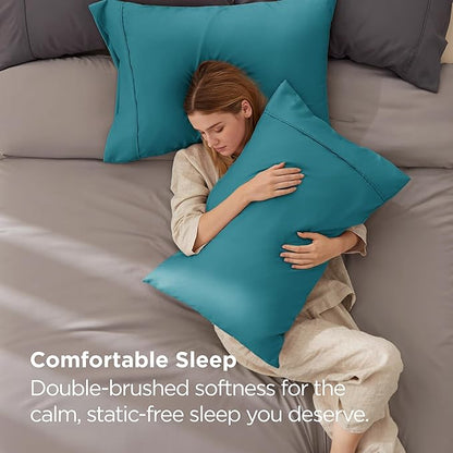 Bedsure King Size Pillow Cases Set of 2 - Teal Brushed Microfiber Pillowcases 2 Pack, Super Soft Pillow Case Cover with Envelope Closure for Kids, Wrinkle, Fade Resistant, 20x36 Inches