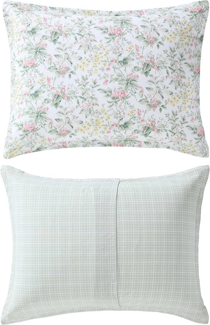 Laura Ashley - Twin Comforter Set, Super Soft Cotton Bedding with Matching Sham, Botanical Design, Vintage Bed Essentials (Bramble Floral Pink, Twin)
