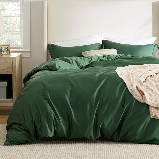 Bedsure Cooling Duvet Cover King - Moisture Wicking and Silky Eucalyptus Lyocell Cotton Hybrid Comforter Cover Set for Hot Sleeper - Buttery Soft and Breathable, Cooling Bedding Set, Forest Green