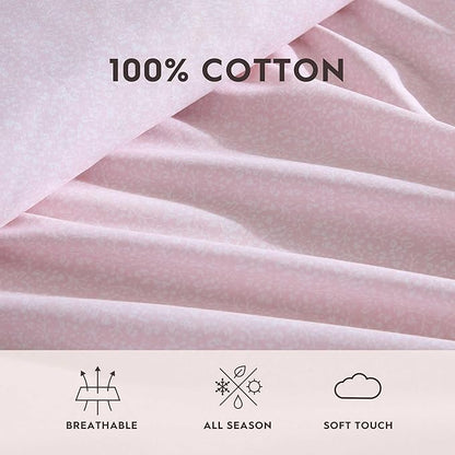 Laura Ashley - King Sheet Set, Crisp & Cool Cotton Percale Bedding with Deep Pockets, Lightweight for Year Round Comfort, Bed Sheets with Matching Pillowcases (Victorian Scroll Pink)
