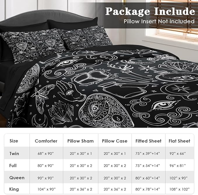 Comforter Set King Size, Medieval Retro Halloween 7 Pcs Bedding for Kids and Adults, Gothic Vintage Bed Sheet Sets with Fitted Sheet 2 Pillowcases & 2 Shams for Bedroom Bed Decor