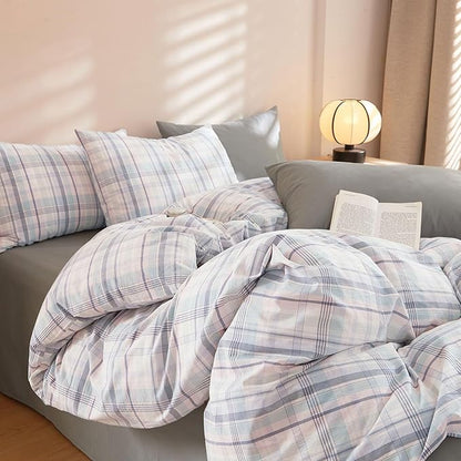 EAVD Colorful Gingham Duvet Cover King Soft Washed Cotton Chic Grid Plaid Duvet Cover with 2 Pillowcases Modern Grid Checkered Bedding Set for Boys Girls Women Men Farmhouse Gingham Bedding Set