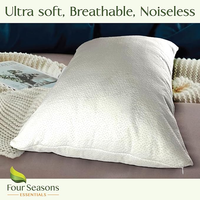 Four Seasons Essentials Standard Size Waterproof Pillow Protectors (Set of 2) - Natural Viscose derived from Bamboo Pillow Covers - Zippered Encasements for 20" x 26" Pillows