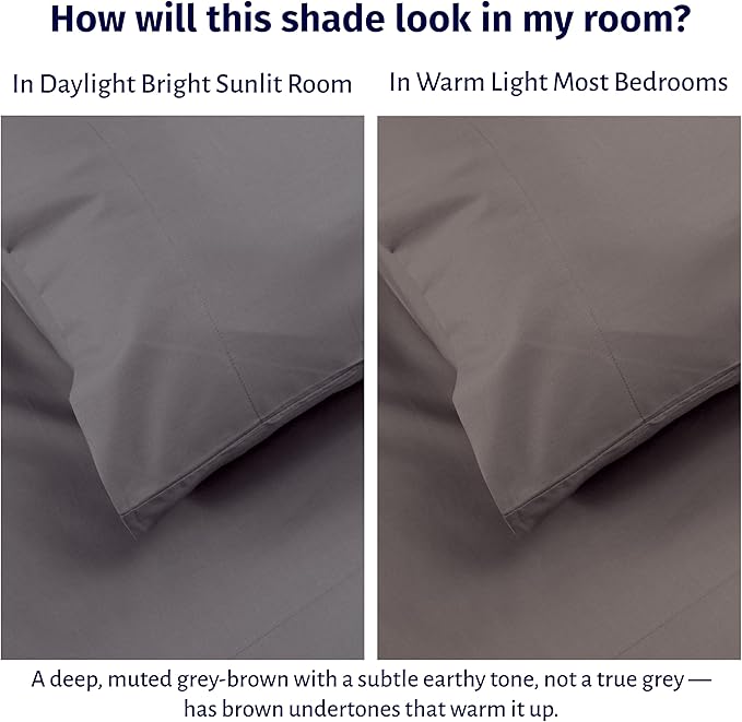 California Design Den California King Sheets Set - Certified 100% Egyptian Cotton, Lightweight Percale Sheet Set with Deep Pockets, Crisp & Durable Luxury Bedding Set - Grey