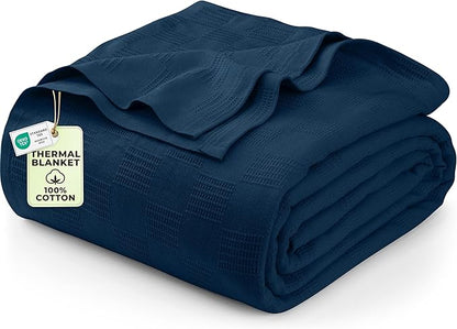 Utopia Bedding Navy 100% Cotton Blanket [Twin Size - 90x72 Inch] Lightweight, Soft and Breathable Thermal Blanket for All Seasons