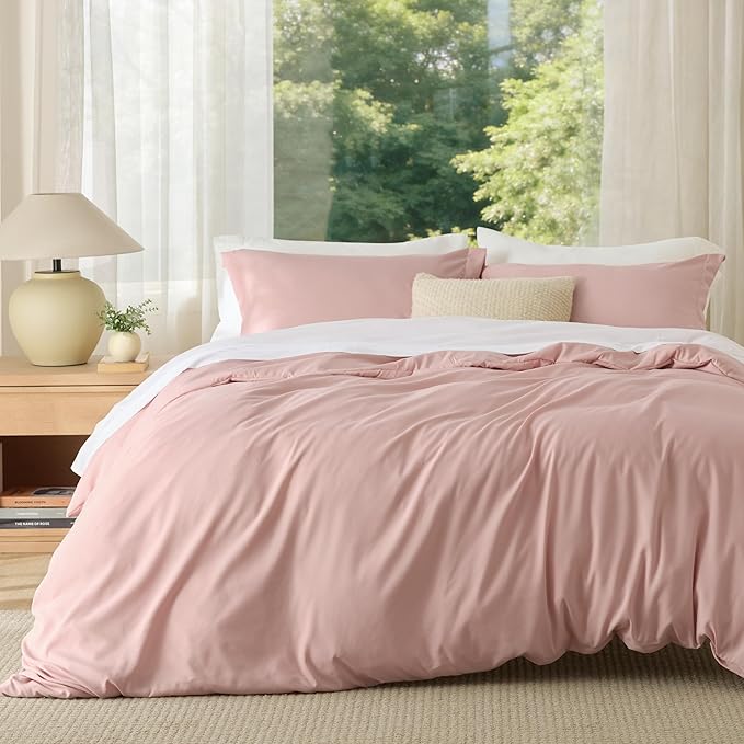 Bedsure Duvet Cover King Size - Soft Double Brushed Bedding Set for Kids & Adults, Zipper Closure, 3 Pieces, Includes 1 Duvet Cover (104"x90") & 2 Pillow Shams, NO Comforter, Blush Pink