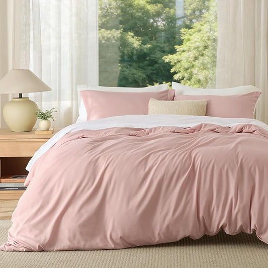 Bedsure Duvet Cover King Size - Soft Double Brushed Bedding Set for Kids & Adults, Zipper Closure, 3 Pieces, Includes 1 Duvet Cover (104"x90") & 2 Pillow Shams, NO Comforter, Blush Pink