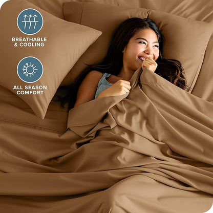 Bare Home Queen Sheet Set - 1800 Ultra-Soft Microfiber Queen Bed Sheets - Double Brushed - Deep Pockets - Easy Fit - 4 Piece Set - Bedding Sheets & Pillowcases (Queen, Caramel)