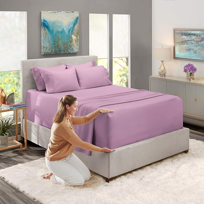Hearth & Harbor Extra Deep Pocket Sheets - Fits Mattress 18-24 Inches Deep - Extra Deep Pocket Twin Sheets Sets - 4 Piece Twin Size - Lavender Dream