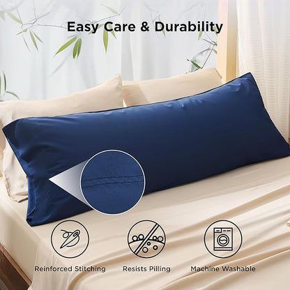 Bedsure Body Pillow Cover - Navy Long Cooling Pillow Cases, PureWoven 100% Rayon Derived from Bamboo, Cool Body Pillowcase with Envelope Closure for Women, Men, 1 Pack, 20x54 Inches