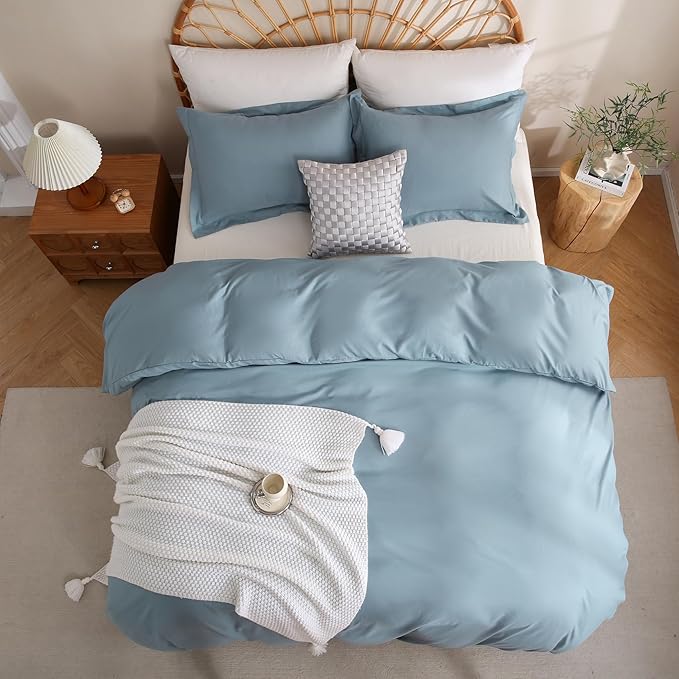 JSD Dusty Blue Duvet Cover Set King Size, 3 Piece Duvet Cover with Pillow Shams, Soft Brushed Microfiber Zipper Closure, Comforter Not Included
