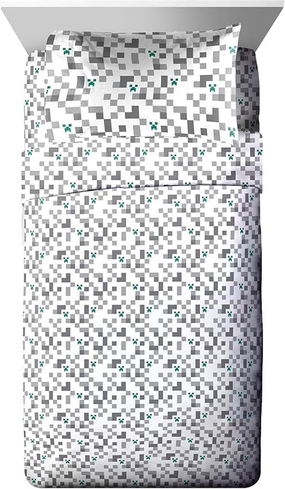 Jay Franco Minecraft Creeper Full Comforter Set - 7 Piece Gamer Bedding Includes Sheet Set & Pillow Covers - Super Soft Checkered Bedding