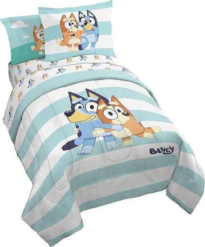 Jay Franco Bluey & Bingo 7 Piece Full Size Bed Set - Includes Comforter & Sheet Set - Super Soft Kids Bedding Fade Resistant Microfiber (Official Bluey Product)