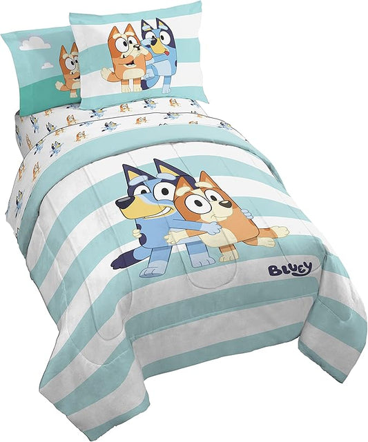 Jay Franco Bluey & Bingo 7 Piece Full Size Bed Set - Includes Comforter & Sheet Set - Super Soft Kids Bedding Fade Resistant Microfiber (Official Bluey Product)