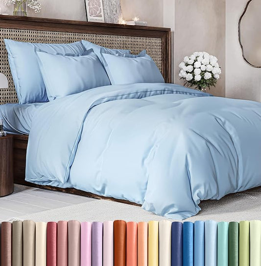 Duvet Cover Cal King Size Set - Extra Soft Cal King Duvet Cover 104" x 98" with 2 Pillow Shams - Hotel Luxury, Easy Care & Fade Free with Zipper Closures & Ties - Comfy, Cozy & Breathable (Sky Blue)