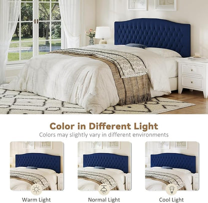 King Headboard Only, Upholstered Headboard King Size for Adjustable Bed Velvet Tufted Wall Mounted Head Board with Solid Wood Legs, Navy Blue