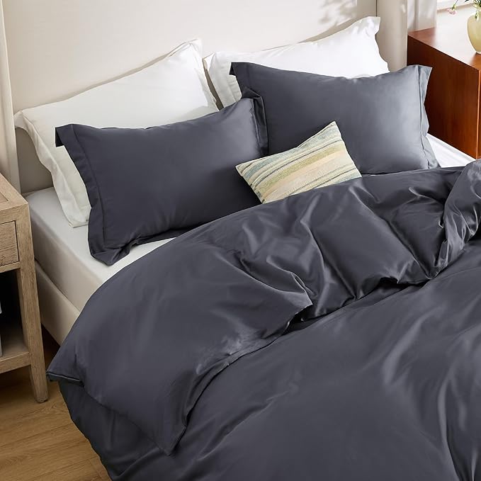 Bedsure Cooling Duvet Cover King Size - Moisture Wicking and Silky Eucalyptus Lyocell Cotton Hybrid Comforter Cover Set for Hot Sleeper - Buttery Soft and Breathable, Cooling Bedding Set, Dark Grey