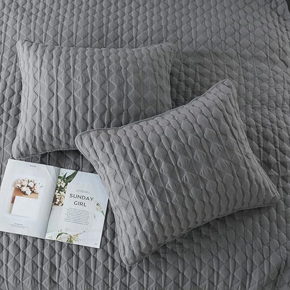 WDCOZY Dark Grey Quilt Twin Size Bedding Sets with Pillow Sham, Lightweight Soft Bedspread Coverlet, Quilted Blanket Thin Comforter Bed Cover, All Season Spring Summer, 2 Pieces, 68x90 inches