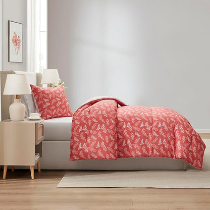 Nestl Twin/Twin XL Comforter Set - Pink Bed in a Bag Twin, 2 Pieces Reversible Bed Set, Soft Floral Bedding Set for College Dorm, All Season Botanical Comforters with Pillow Sham