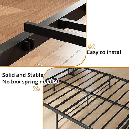 LIKIMIO Queen Size Bed Frame, Storage Headboard with Charging Station, Platform Bed with Drawers, No Box Spring Needed, Easy Assembly, Wood and Cream