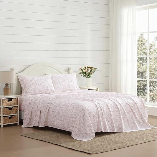 Laura Ashley - King Sheet Set, Crisp & Cool Cotton Percale Bedding for Year Round Comfort, Deep Pocket, Bed Sheets with Matching Pillowcases (Little Ditsy Pink)