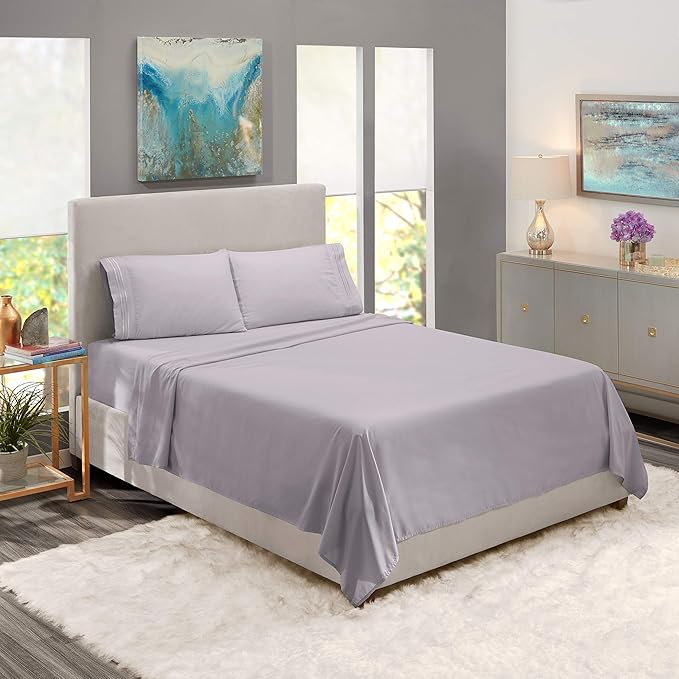 Nestl Split King Sheet Set - 1800 Ultra-Soft Microfiber Bed Sheets - Double Brushed - Deep Pockets - Easy Fit - 5 Piece Set - Bed Sheets & Pillowcases (Split King, Grey Lavender)