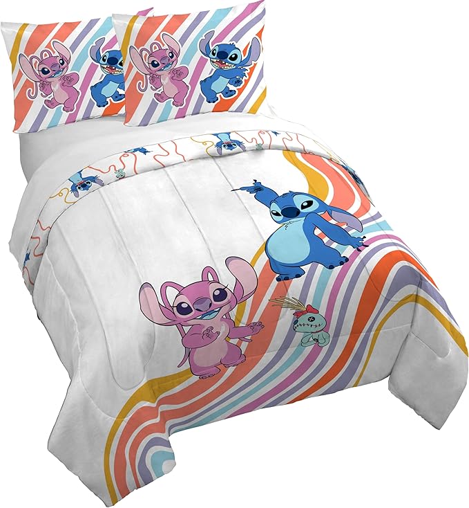 Jay Franco Duvet Cover Set – 3 Piece Comforter Cover and Sham Set, Super Soft Cozy Kids Bedding (Insert Not Included) White - Lilo and Stitch, Full