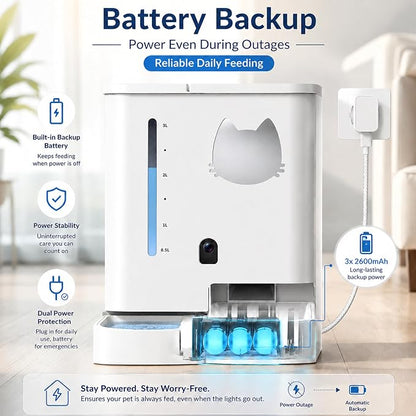 Waithem Automatic Cat&Dog Feeder and Waterer with Camera | 2K Video, 5L Food Capacity and 4L Water Station, 5G/2.4GHz Wi-Fi Control, 2 Weeks Capacity