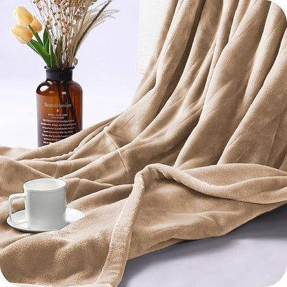 Electric Heated Blanket Full Size 72"×84", Breathable & Luxurious Flannel, Soft Warm Gift with Over-Heat Protection, 4 Heating Levels & 10 H Auto Shut Off, Machine Washable, Light Brown