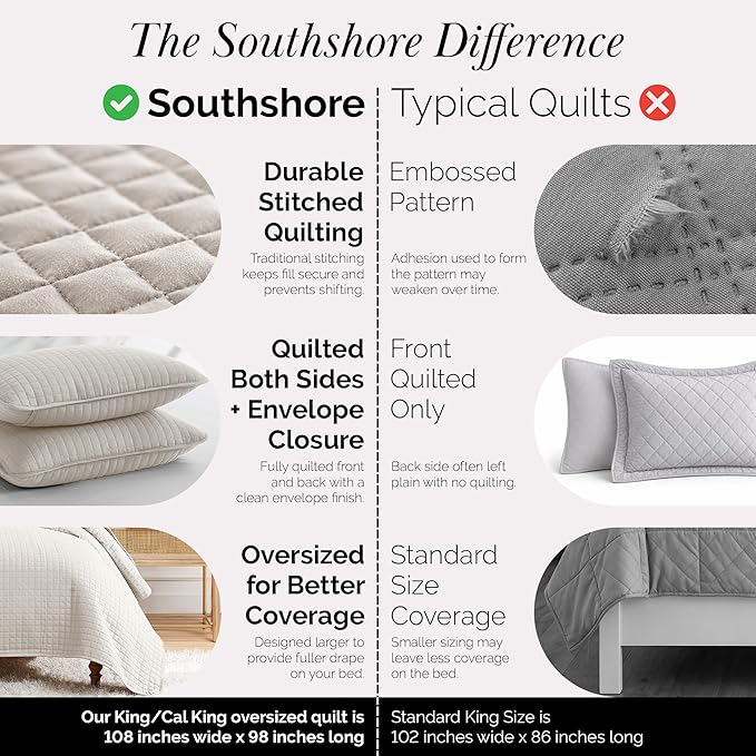 Southshore Fine Living, Inc. King Quilt Bedding Set, Quilted Comforter, Coverlet Bed Spread for California Kings, Luxury Bedding King Quilt Set, Lightweight Quilted Bedspread w/Shams, Natural Beige