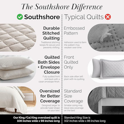 Southshore Fine Living, Inc. King Quilt Bedding Set, Quilted Comforter, Coverlet Bed Spread for California Kings, Luxury Bedding King Quilt Set, Lightweight Quilted Bedspread w/Shams, Natural Beige