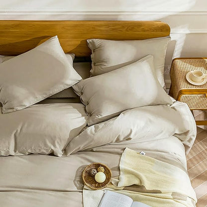 JELLYMONI Cotton Duvet Cover King Size - Linen Gray Comforter Cover with Button 100% Washed Cotton 3PCS Breathable Soft Solid Bedding Set Duvet Cover 104×90in & 2 Pillowcases (NO Comforter)